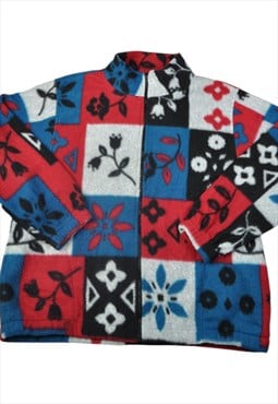 Vintage Fleece Jacket Retro Pattern Multi Ladies Medium