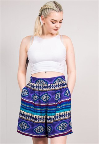 VINTAGE 90'S AZTEC PATTERNED WIDE LEG SUMMER SHORTS