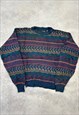 VINTAGE KNITTED JUMPER ABSTRACT PATTERNED GRANDAD SWEATER