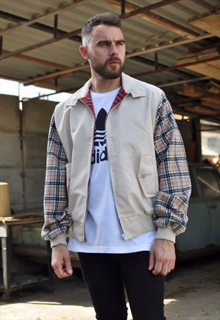 REWORKED BEIGE HARRINGTON WITH NOVA CHECK FLEECE SLEEVES