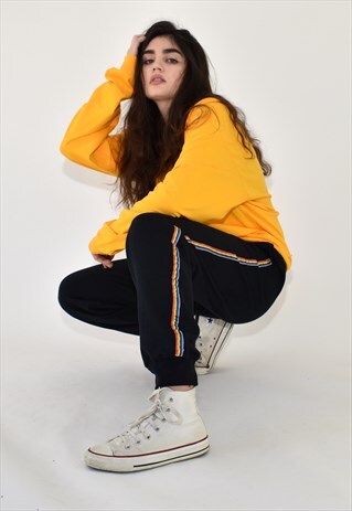 G&G UNISEX BLACK RAINBOW RIBBON STRIPES TRACKSUIT BOTTOMS