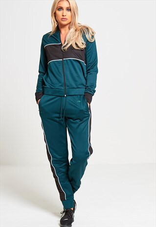 TEAL RETRO CONTRASTING PANEL TRACKSUIT
