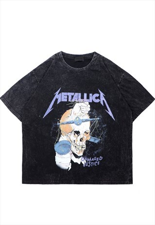 METALLICA FANS T-SHIRT METAL BAND TEE PUNK TOP IN ACID BLACK