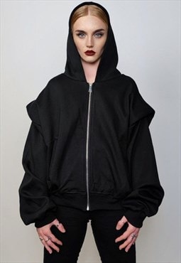 Shoulder padded utility hoodie Gothic pullover grunge punk