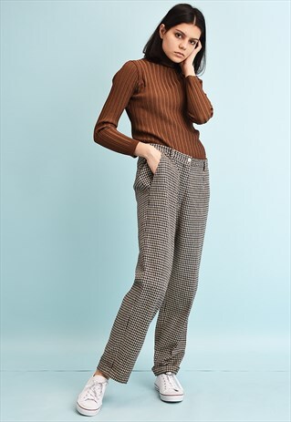 90'S RETRO DOGTOOTH REGULAR WAIST SLIM TROUSERS