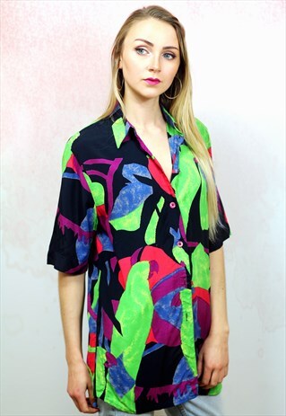 1990S VINTAGE MUTLICOLOURED PARROT PATTERN SHIRT