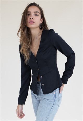 MORGAN BUTTON FRONT BLOUSE - SILKY MIDNIGHT BLUE