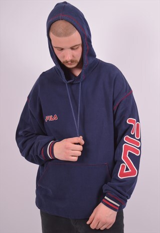 VINTAGE FILA HOODIE JUMPER NAVY BLUE