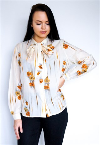 VINTAGE 70'S CREAM FLORAL PRINTED SHIRT