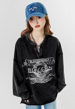 Distresses kimono neckline sweatshirt bleached jumper grey