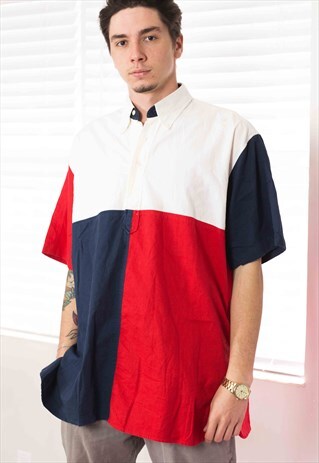VINTAGE COLOR BLOCK SHIRT LOGO 90S L 10.8
