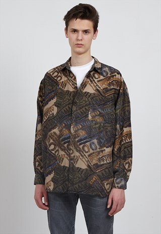 VINTAGE GREEN LEON LONG SLEEVE SILK SHIRT