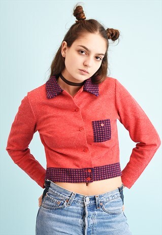 70'S RETRO DOGTOOTH BLAZER CROPPED JACKET