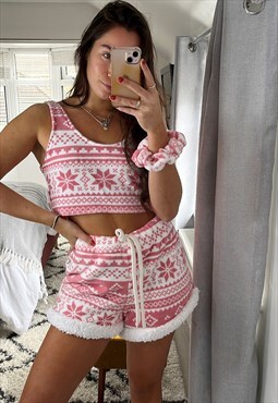 Handmade Nordic Pink shorts, top & scrunchie loungewear set