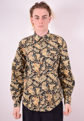 MENS VINTAGE CRAZY PATTERN SHIRT LARGE MULTI 90S