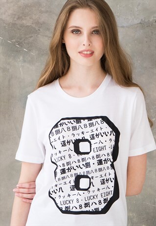 LUCKY 8 T SHIRT JAPANESE KAWAII FOOTBALL BASEBALL TOP TEE