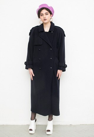 VINTAGE LONG DARK BLUE WOOL COAT