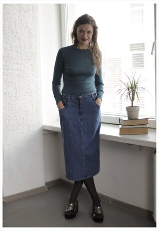 VINTAGE 90'S MIDI BLUE STRAIGHT DENIM SKIRT