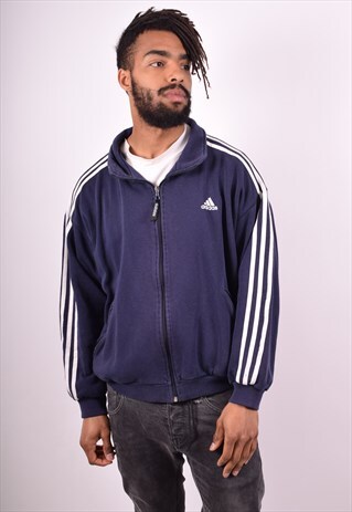 ADIDAS MENS VINTAGE TRACKSUIT TOP JACKET MEDIUM BLUE 90S