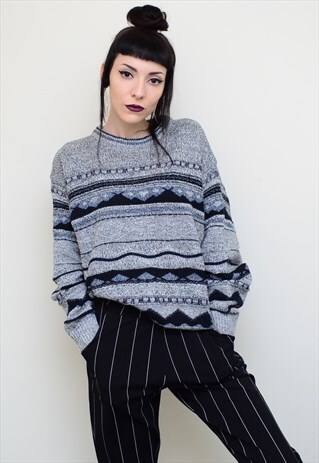 VINTAGE 90'S INDIE GREY CHUNKY KNIT JUMPER