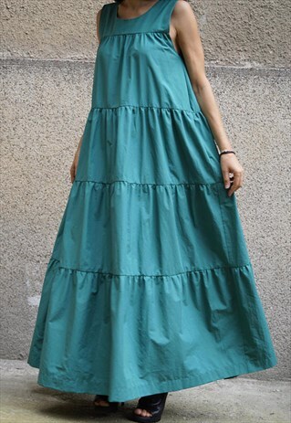 LAYERED GREEN KAFTAN/TIRED DRESS/ASYMMETRICAL TUNIC /F1697