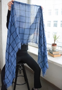 Vintage Blue Checked Scarf