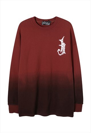 Gradient sweatshirt tie-dye jumper grunge top in dark red