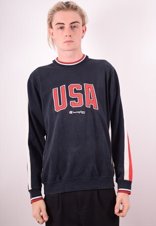 CHAMPION MENS VINTAGE SWEATSHIRT JUMPER MEDIUM NAVY BLUE 90S