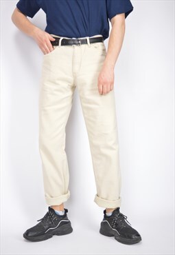 Vintage beige denim straight classic jeans trousers