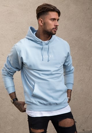 LIGHT BLUE HOODIE WHITE PRINT
