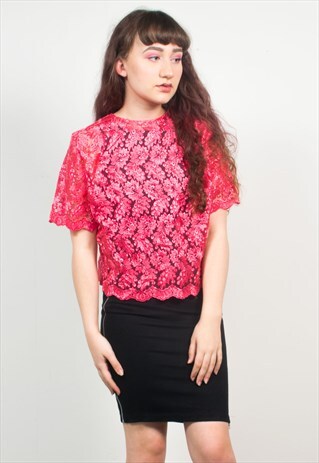 VINTAGE 90'S HOT PINK FLORAL LACE TOP