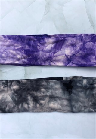 PURPLE AND BLACK TIE DYE MARBLE COTTON HEADBAND BUNDLE