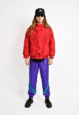 Vintage coat red unisex 90s 80s retro ski jacket wind snow