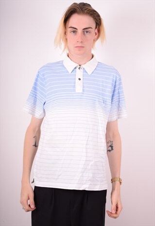 TRUSSARDI MENS VINTAGE POLO SHIRT MEDIUM BLUE STRIPES 90S