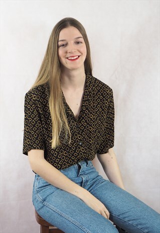 VINTAGE BLACK SQUARE PRINT SHIRT
