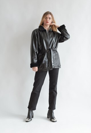 VINTAGE 00S BOXY VINYL LEATHER JACKET WITH BELT
