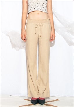 Vintage Y2K Wide Leg Linen Trousers in Beige