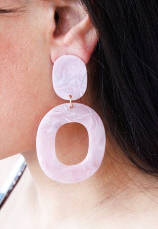 PINK LARGE GEOMETRIC OVAL ACRYLIC DROP DANGLE EARRINGS