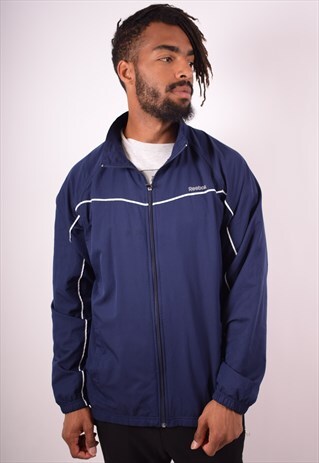 REEBOK MENS VINTAGE TRACKSUIT TOP JACKET LARGE BLUE 90S