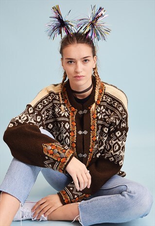 70'S NORDIC WOOL OVERSIZED CHRISTMAS CARDIGAN JUMPER