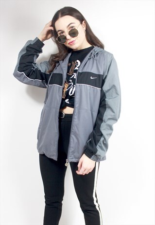90'S RETRO GREY HOODED TRACK JACKET
