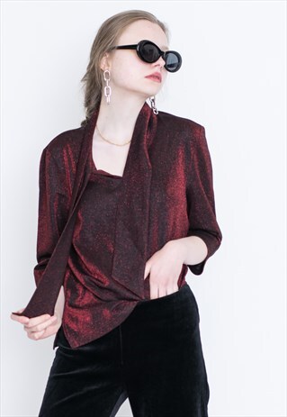 VINTAGE RED SHINY RETRO BLOUSE