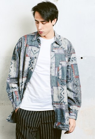 VINTAGE 90S PATTERNED FLEECE SHIRT