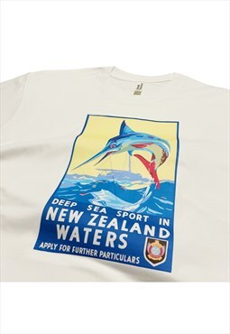 New Zealand Sword Fishing T-Shirt Vintage Travel Poster Art