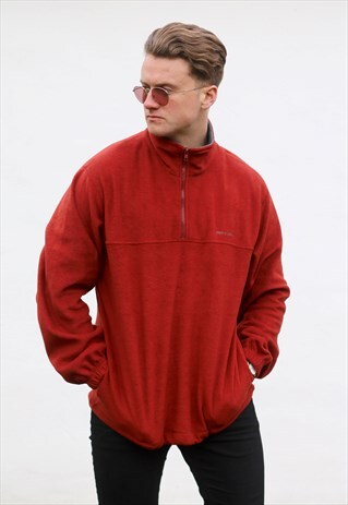 PIERRE CARDIN 1/4 ZIP USA BURNT LAVA FLEECE SWEATSHIRT