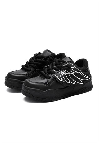 Wings applique sneakers angel shoes patch trainers in black