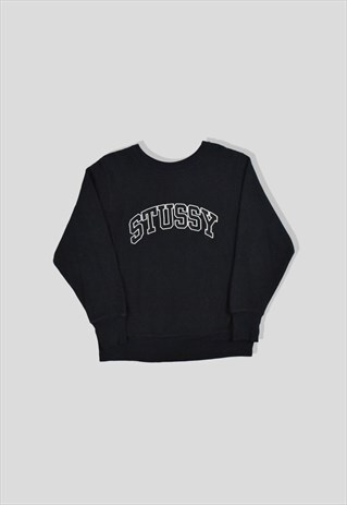 STUSSY X CHAMPION EMBROIDERED LOGO SWEATSHIRT IN BLACK