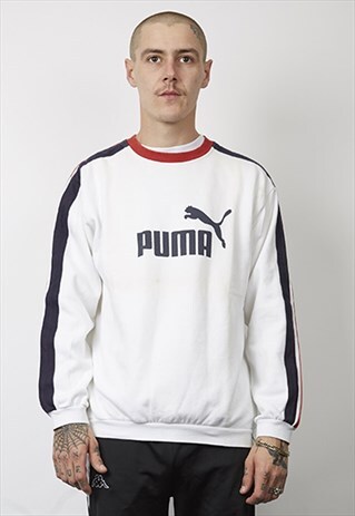 VINTAGE 90'S WHITE/ TRICOLOUR PUMA SWEATSHIRT