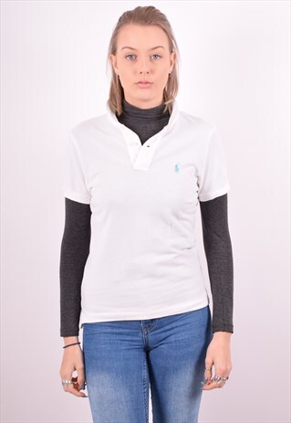 RALPH LAUREN WOMENS VINTAGE POLO SHIRT MEDIUM WHITE 90S