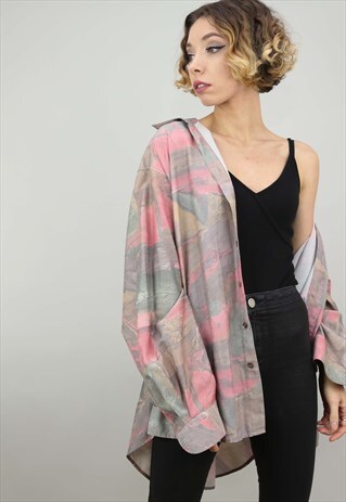 VINTAGE 80S 90S OVERSIZED LONG SLEEVE PATTERNED SHIRT